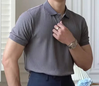 Casual Knit Ribbed Polo Shirt for Men