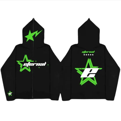 Mens Star Printing Zipper Hoodie