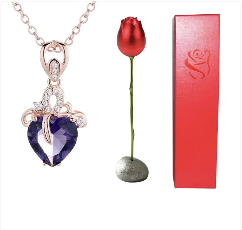 Heart-Shaped Blue and Purple Crystal Pendant Necklace