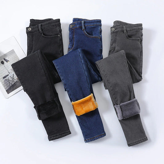 Velvet Thickening Denim Pants