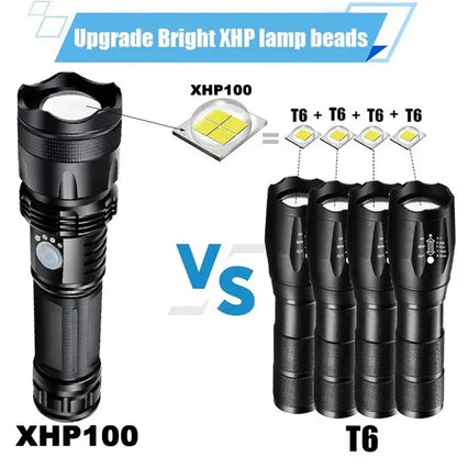 High Power XHP100 LED Flashlight Rechargeable Torch