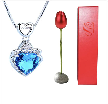 Heart-Shaped Blue and Purple Crystal Pendant Necklace