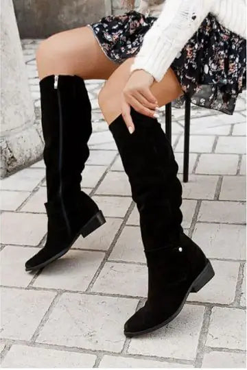 Women's Suede High Boots with Zipper