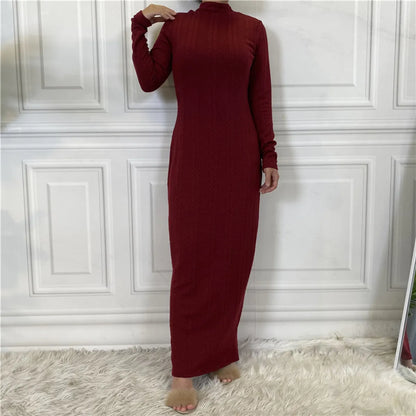 Solid Color Knitted Sweater Base Dress