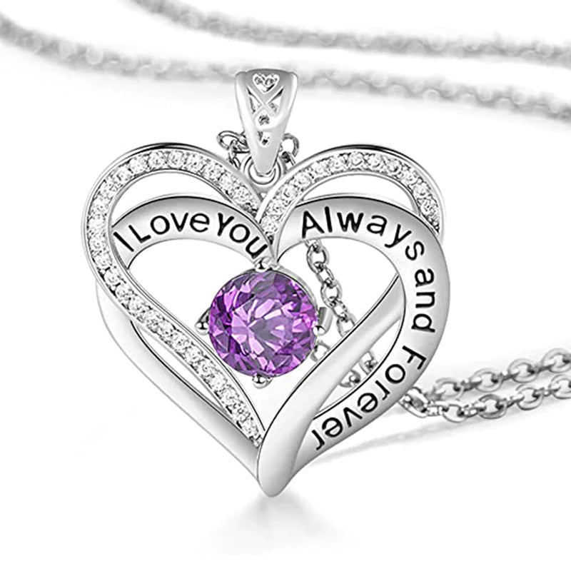 Crystal Heart Birthstone Necklace