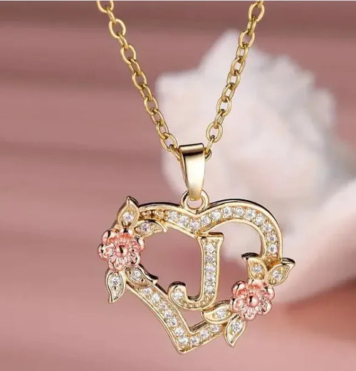 Fashion Hollowed-out Love Heart Flowers Letter Necklace