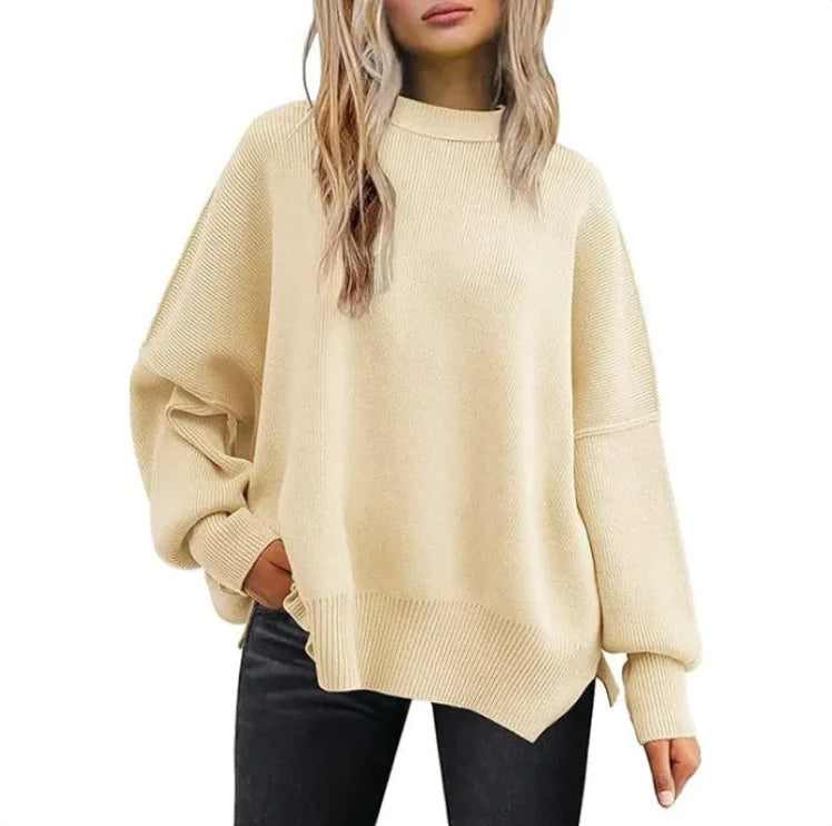 Women's Cozy Knitted Pullover with Side Slit – Chic & Comfortable