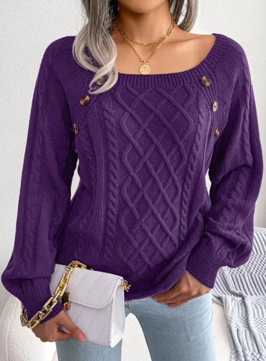 Twist Knit Square Neck Sweater