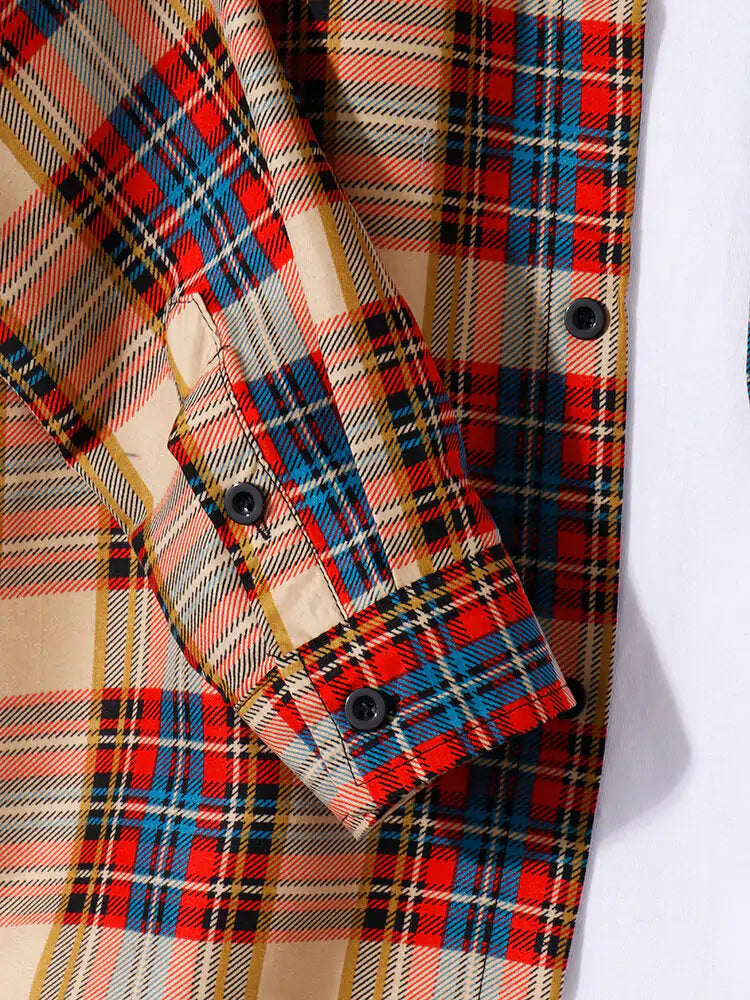 Mens Plaid Print Lapel Long Sleeve Preppy Shirts