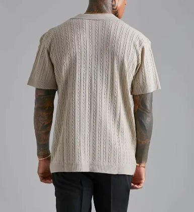 Mens Top Knitted Button Short-sleeved