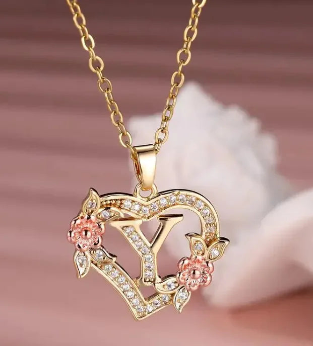 Fashion Hollowed-out Love Heart Flowers Letter Necklace