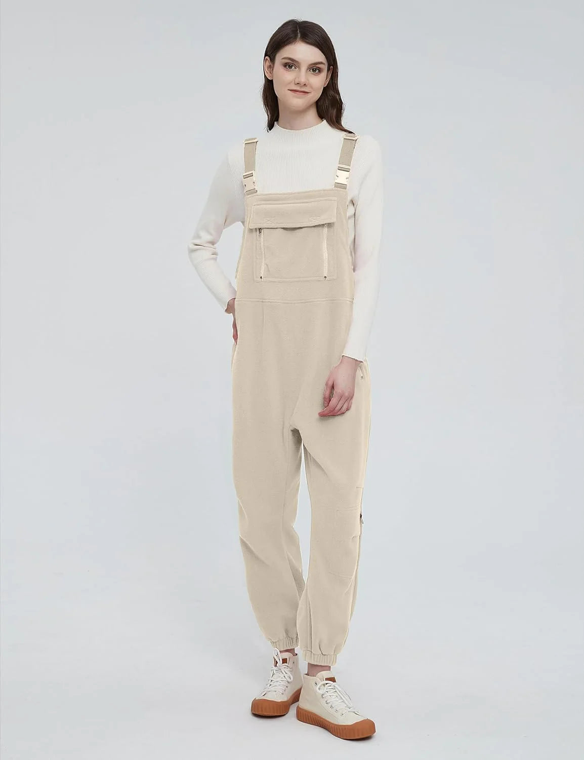 Women's Solid Color Jumpsuit with Adjustable Shoulder Straps and Pockets