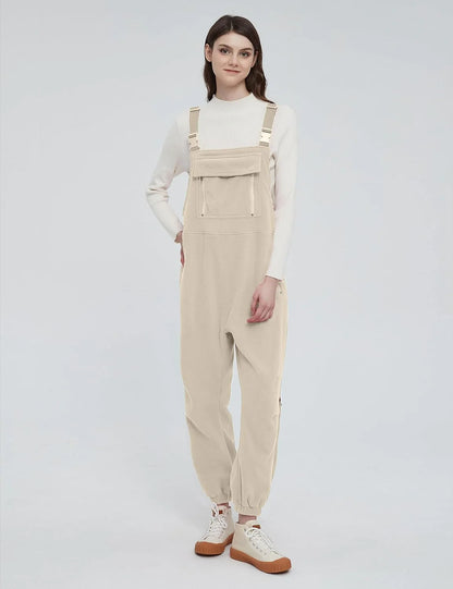 Women's Solid Color Jumpsuit with Adjustable Shoulder Straps and Pockets