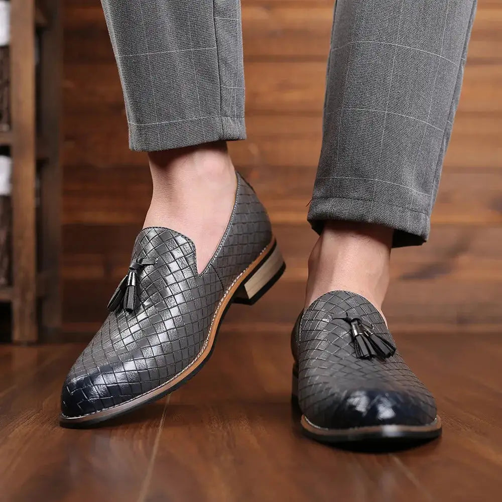 Vintage Patterned Vegan Leather Loafers for Men