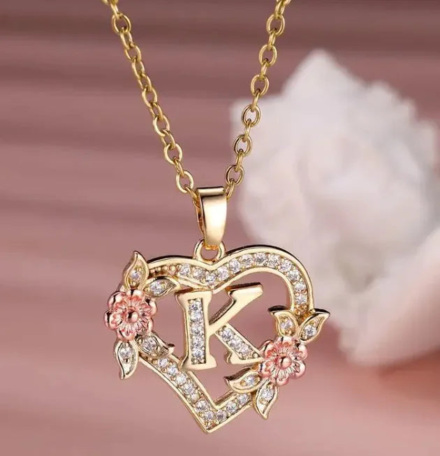 Fashion Hollowed-out Love Heart Flowers Letter Necklace