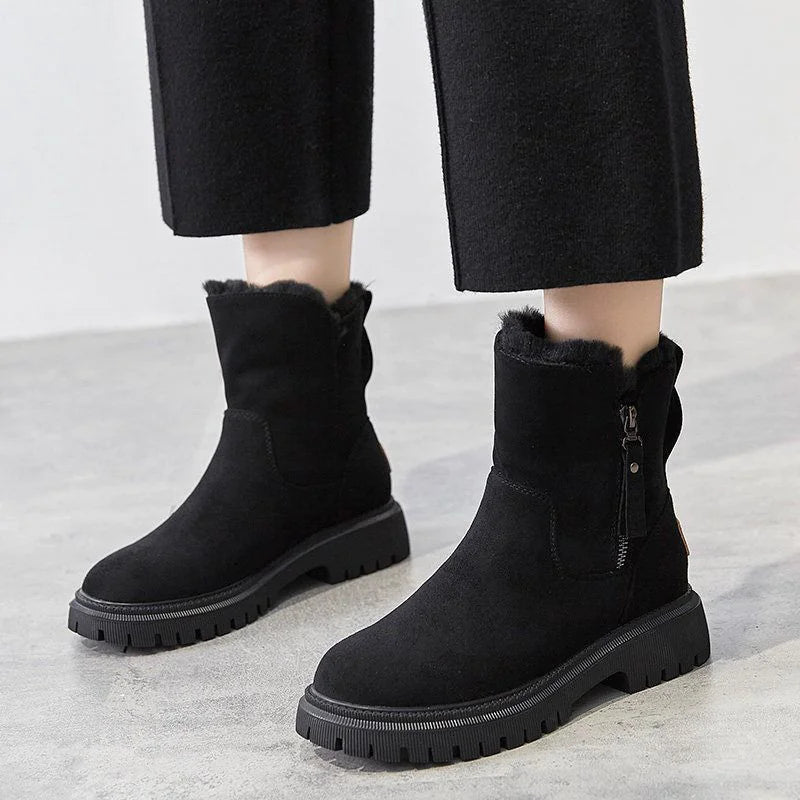 Warm Cotton Leather And Fur Integrated Winter Women's Boots