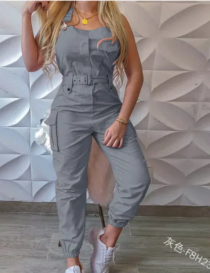 Women's Fashion Work Clothes Jumpsuit Belt Sleeveless