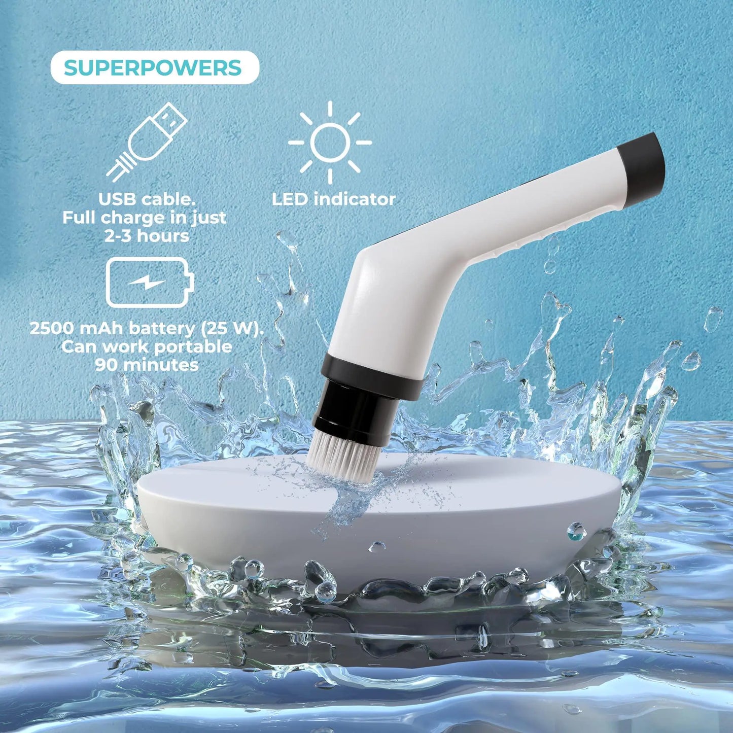 Portable Electric Spin Scrubber for Cleaning Bathroom Kitchen Car White 7 in 1