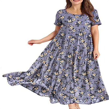 Casual And Comfortable Pleated Loose Floral Dress