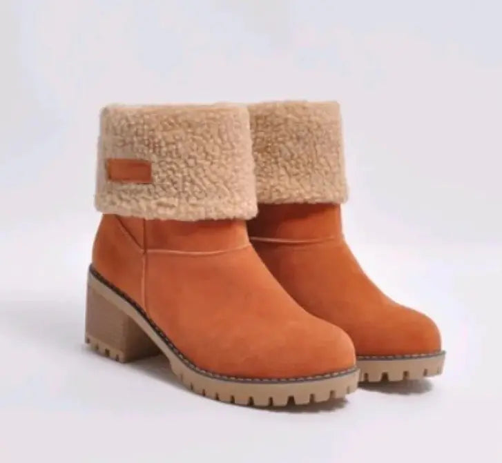 Mid-Tube Thick Heel Suede Snow Boots