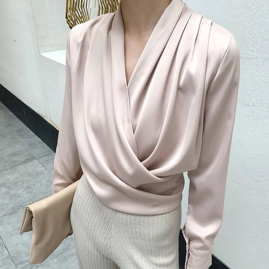 Elegant Satin Women Blouse Sexy