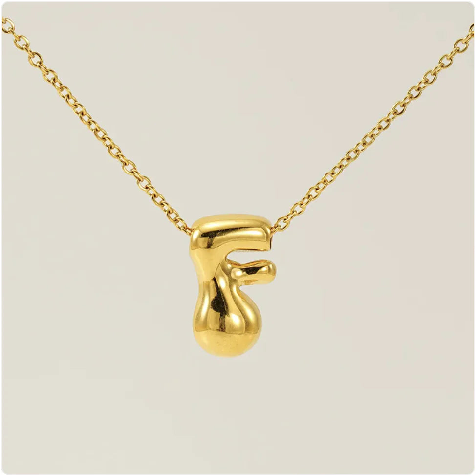 Women's Glossy Bubble Letter Pendant Necklace