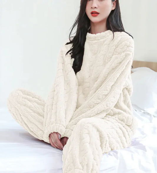 Winter Pajamas Sets Homewear Solid Color Loose Thickened Coral Velvet Pullover Long Sleeves And Trousers Warm Pajamas Indoor Outdoor Casual Clothes