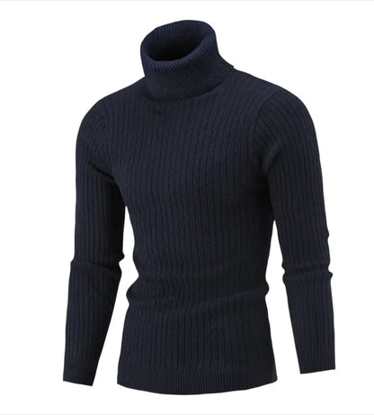 Men's Slim-Fit Knitted Turtleneck Sweater - Solid Color