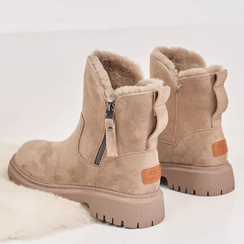 Warm Cotton Leather And Fur Integrated Winter Women's Boots