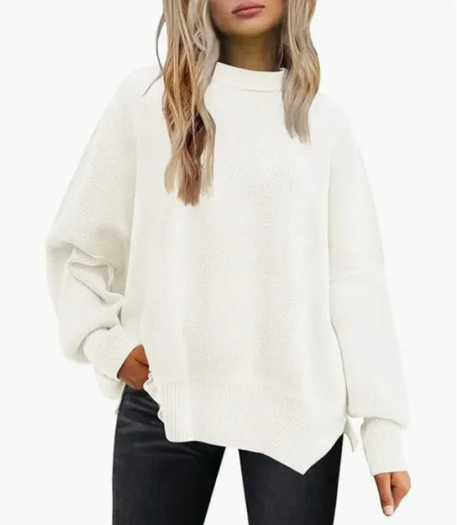 Women's Cozy Knitted Pullover with Side Slit – Chic & Comfortable