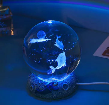 Marine Animals Crystal Ball 3D  with Resin Sphere Stand Base