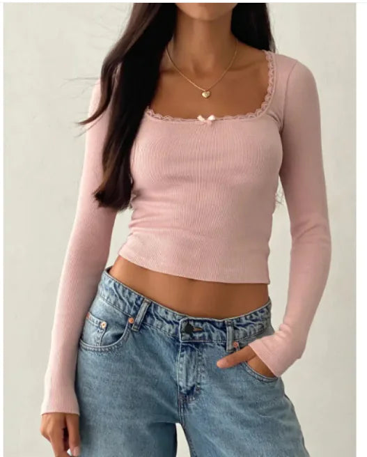 U-Neck Delicate Lace Knit Top