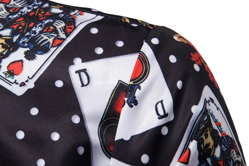 Men Playing Cards Printed Turn Collar long sleeves