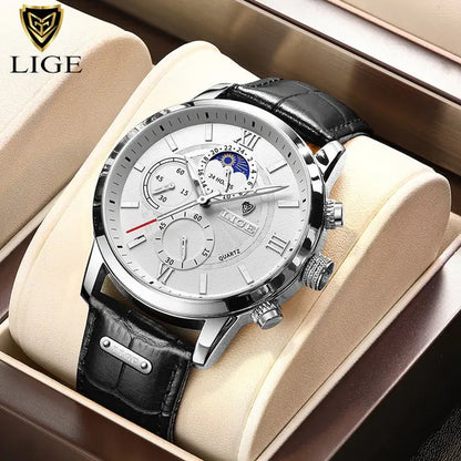 New Mens Watches LIGE Top Brand Luxury Leather Casual Quartz