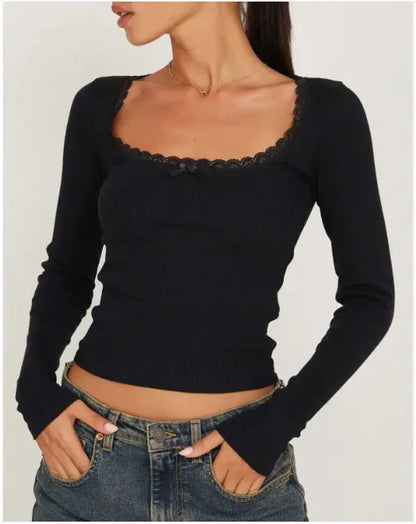 U-Neck Delicate Lace Knit Top