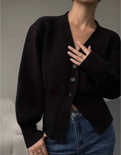 Fashion V-neck Sweater Coat Women New Style Short Long Sleeves