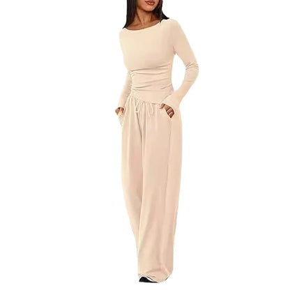 Casual Suit Long-sleeved T-shirt Wide-leg Pants 2 Pieces Set