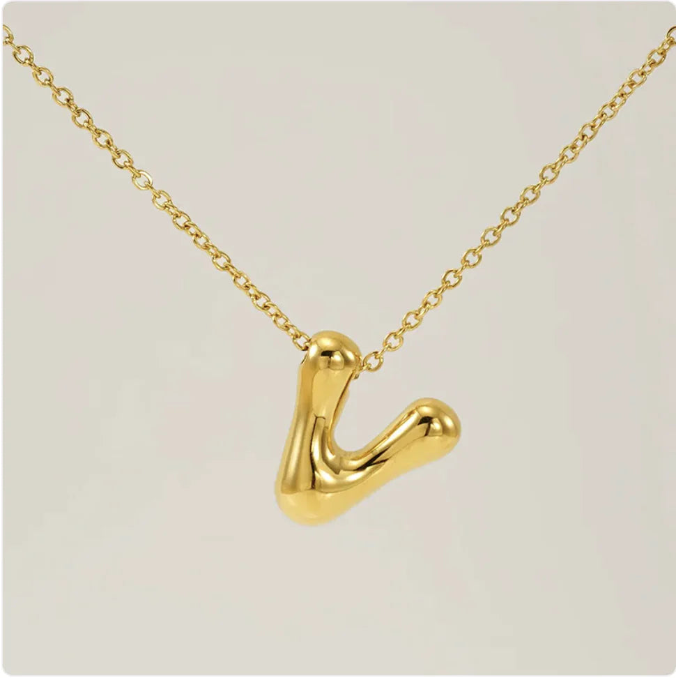 Women's Glossy Bubble Letter Pendant Necklace