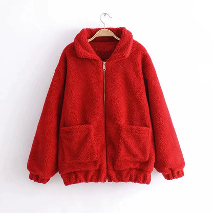 Winter warm lamb hair pocket cotton coat