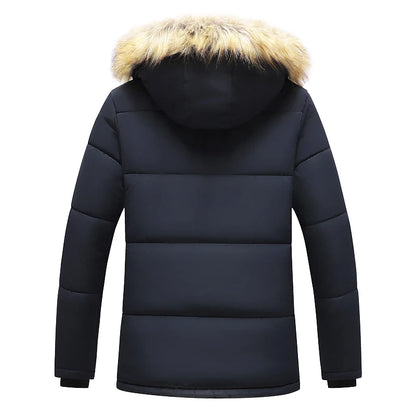 Windproof Fleece Thick Jacket Coat Men Fashion Hooded Fur Collar