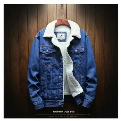 Men Light Blue Winter Jean Jackets Outerwear Warm Denim Coats New Men