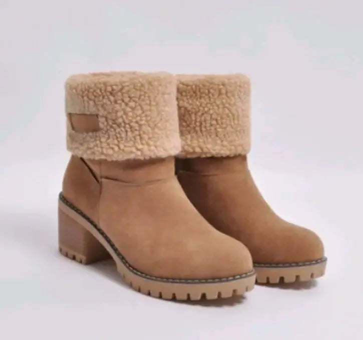 Mid-Tube Thick Heel Suede Snow Boots